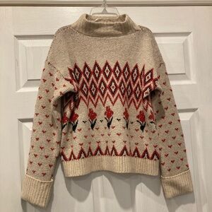 Sonoma Beige and Red Turtleneck Sweater